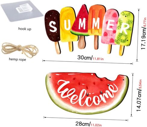 Zerodeko 1set Watermelon Themed Welcome Sign for Front Door Summer Decor Hanging Sign for Home Porch Garden for Ice Cream Parties and Seasonal Celebrations in Saudi Arabia