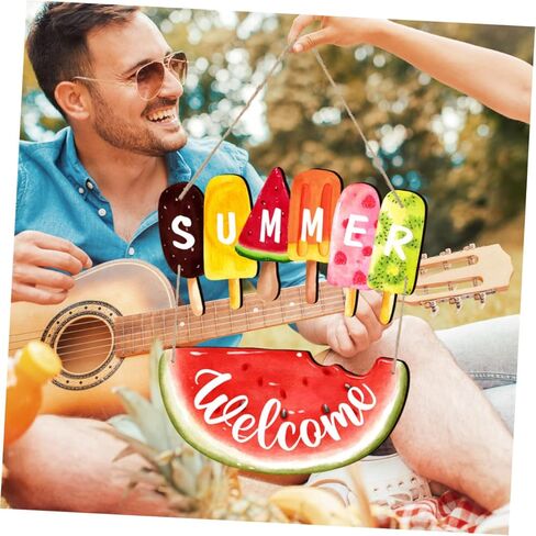 Zerodeko 1set Watermelon Themed Welcome Sign for Front Door Summer Decor Hanging Sign for Home Porch Garden for Ice Cream Parties and Seasonal Celebrations in Saudi Arabia