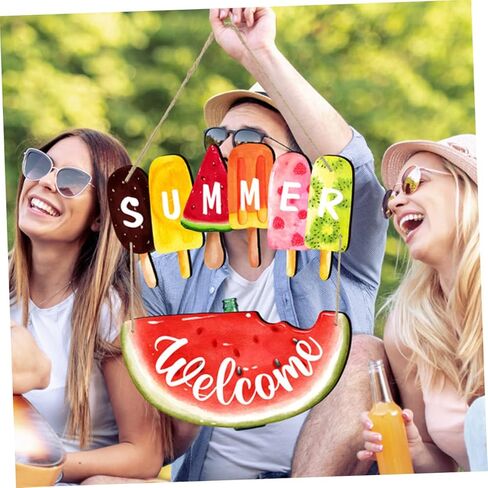 Zerodeko 1set Watermelon Themed Welcome Sign for Front Door Summer Decor Hanging Sign for Home Porch Garden for Ice Cream Parties and Seasonal Celebrations in Saudi Arabia