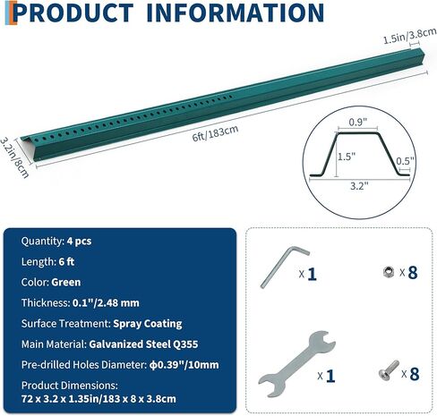 6FT Sign Post, 1 Pack U-Channel Sign Post with Pre-Drilled Holes, Steel Fence for Gardens, Farms, Parking Lots & Traffic Control, Rust-Resistant, Heavy Duty, Easy to Install, Green in Kuwait