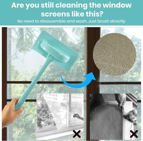 Window Screen Cleaner & Track Cleaning Kit – Mesh Screen Cleaning Brush + 3 Groove Brushes & 6 Replacement Cleaning Cloths – 14.8″ Detachable Long-Reach Handle, Wet & Dry Dual-Use in Kuwait