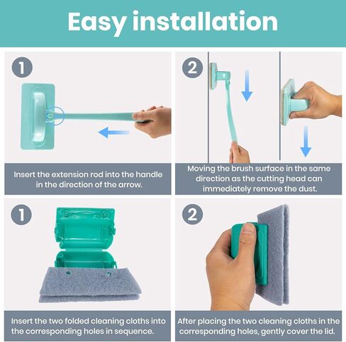 Window Screen Cleaner & Track Cleaning Kit – Mesh Screen Cleaning Brush + 3 Groove Brushes & 6 Replacement Cleaning Cloths – 14.8″ Detachable Long-Reach Handle, Wet & Dry Dual-Use in Kuwait