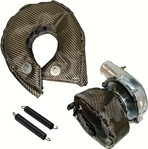 غطاء شاحن درع حراري من ألياف الكربون T3 Turbo لـ T25 T28 GT25 GT28 GT30 GT32 GT35 CT26 مع نوابض قفل، غطاء شاحن توربو كربوني حاجز درع حراري من الألياف بطانية توربو شاحن توربيني in Kuwait