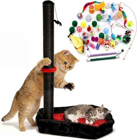 عمود خدش للقطط القوطية مع سرير، جهاز خدش للقطط بطول 86.36 سم للقطط الداخلية - عمود خدش حديث من السيزال مع ألعاب متدلية عنكبوتية للقطط الصغيرة والقطط البالغة in Kuwait