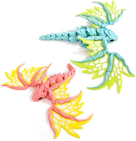 2 Pcs 3D Printed Dragon with Wings, 7" 3D Printed Flexible Articulated Dragon Animals Fidget Toys for Home Office Desk Decor, Autism Stress Relief Fidget for Girls, Boys Birthday Gift in Kuwait