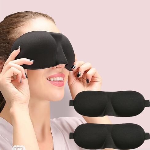 Sleep Mask for Back and Side Sleepers 2 Pack, 3D Light Blocking Eye Mask for Sleeping, Zero Pressure Eye Cover for Women and Men, Lightweight Breathable Night Blindfold Black in Saudi Arabia