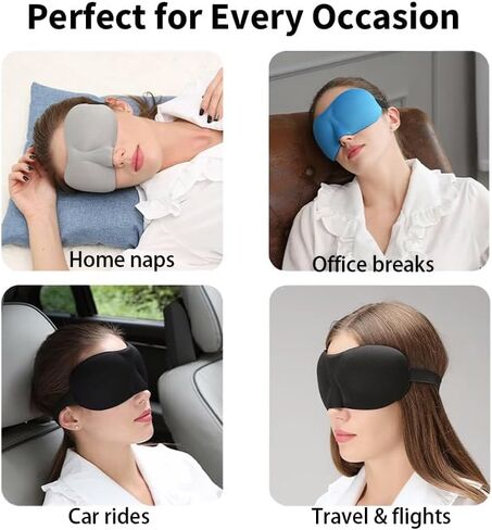 Sleep Mask for Back and Side Sleepers 2 Pack, 3D Light Blocking Eye Mask for Sleeping, Zero Pressure Eye Cover for Women and Men, Lightweight Breathable Night Blindfold Black in Saudi Arabia
