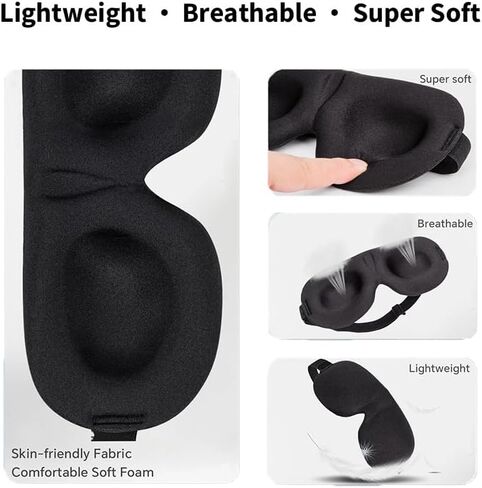 Sleep Mask for Back and Side Sleepers 2 Pack, 3D Light Blocking Eye Mask for Sleeping, Zero Pressure Eye Cover for Women and Men, Lightweight Breathable Night Blindfold Black in Saudi Arabia