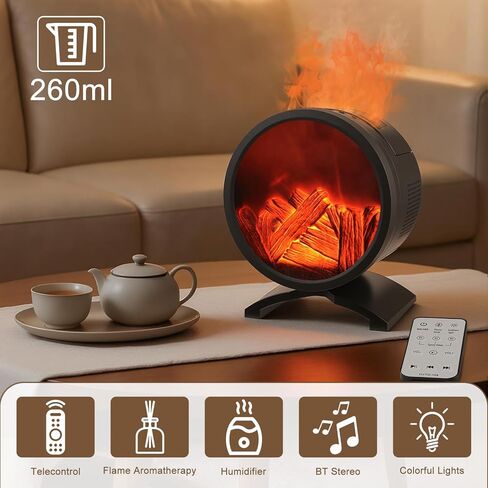 ناشر زيت لهب الموقد مع مكبر صوت وناشر زيت ناري سعة 260 مل، ناشر زيت عطري 5 ألوان ناشر روائح عطرية للعلاج بالروائح العلاجية، رذاذ بالموجات فوق الصوتية مع مؤقت وإيقاف تلقائي in Saudi Arabia