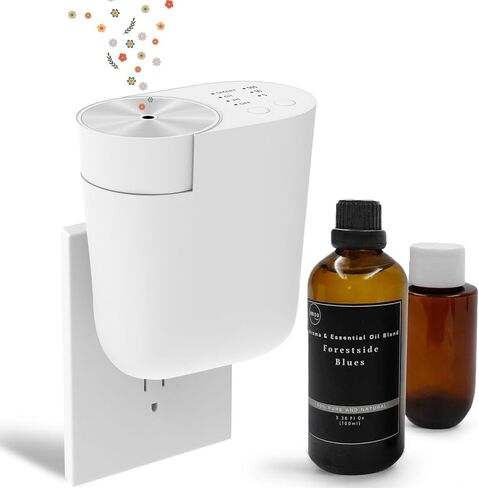 Plug-in Wall Diffuser | Waterless Essential Oil Aroma Diffuser | Portable Mini Home Scent Machine for Large Room | Aromatherapy Kit with 100ml Oil & Refill Bottle | White | Gift in Saudi Arabia