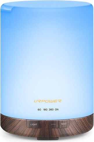 URPOWER الجيل الثاني 300 مل موزع روائح الزيوت العطرية العطرية ضوء ليلي بالموجات فوق الصوتية مرطب هواء بارد مع إيقاف تلقائي وانتشار مستمر لمدة 6-7 ساعات و4 إعدادات مؤقت للمنزل والمكتب واليوجا والمنتجعات الصحية in Kuwait