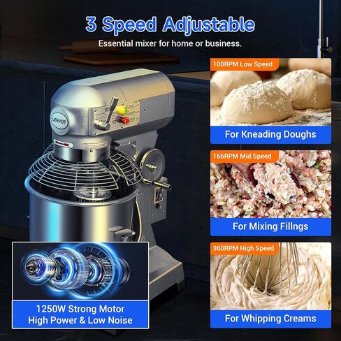 Commercial Food Mixer 30Qt,1250W Commercial mixer 3-Speed Adjustable with Timing Function,Industrial Dough Mixer with Stainless Steel Bowl for Bakery Pizzeria (Upgrade) in Saudi Arabia