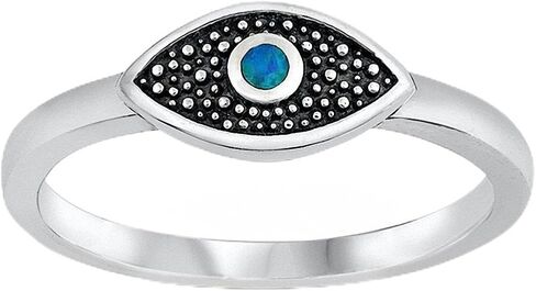 Blue Apple Co. Evil Eye Ring Round Created Opal 925 Sterling Silver Choose Color in Saudi Arabia