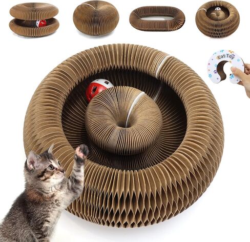 ورق مقوى للخدش من ماجيك أورجان، لعبة خدش تفاعلية للقطط مع كرة جرس، لوح خدش قابل للطي، وسادة خدش من الورق المقوى المموج للقطط الداخلية، دائرية (قطعة واحدة) in Kuwait