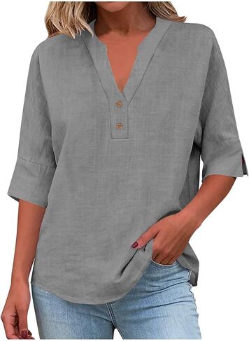 Tatumaie قطع علوية من القطن والكتان للنساء موضة صيف 2026 قمصان شاش بدون أكمام مقاس كبير غير رسمية ملابس قصيرة تناسب ملابس قصيرة in Kuwait