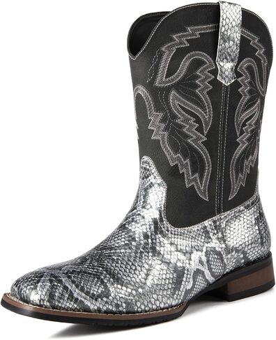 Men's Square Toe Toe Cowboy Boots Faux Snake & Southwestern Mid Galf Western Boots Wide Wide Wide in Saudi Arabia