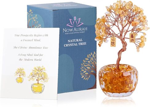 زخرفة كريستال السترين شجرة الأحجار الكريمة المصنوعة يدويًا لديكور المكتب، شجرة المال فنغ شوي تجذب الثروة والطاقة الإيجابية. هدية مدروسة للنساء والرجال in Kuwait