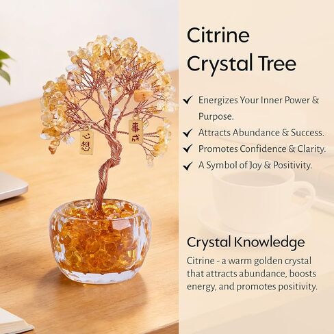 زخرفة كريستال السترين شجرة الأحجار الكريمة المصنوعة يدويًا لديكور المكتب، شجرة المال فنغ شوي تجذب الثروة والطاقة الإيجابية. هدية مدروسة للنساء والرجال in Kuwait