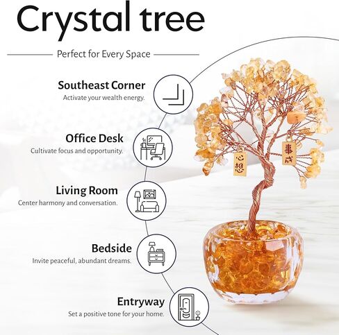 زخرفة كريستال السترين شجرة الأحجار الكريمة المصنوعة يدويًا لديكور المكتب، شجرة المال فنغ شوي تجذب الثروة والطاقة الإيجابية. هدية مدروسة للنساء والرجال in Kuwait