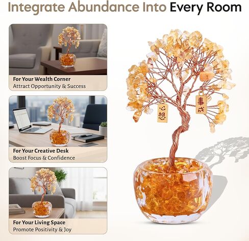 زخرفة كريستال السترين شجرة الأحجار الكريمة المصنوعة يدويًا لديكور المكتب، شجرة المال فنغ شوي تجذب الثروة والطاقة الإيجابية. هدية مدروسة للنساء والرجال in Kuwait