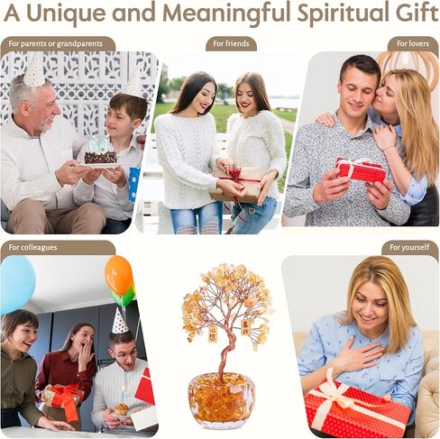 زخرفة كريستال السترين شجرة الأحجار الكريمة المصنوعة يدويًا لديكور المكتب، شجرة المال فنغ شوي تجذب الثروة والطاقة الإيجابية. هدية مدروسة للنساء والرجال in Kuwait