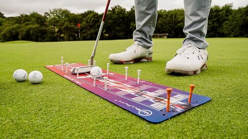 Wellputt Wellstroke 12° Stars and Stripes وضع حصيرة للاعبي الغولف الذين يستخدمون اليد اليمنى | قم بتحسين ضربتك مع أداة تدريب الجولف الوطنية هذه | 31.9 بوصة طول × 7.7 بوصة عرض in Kuwait