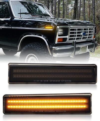Led Front Side Marker Lights for 1980-1986 Ford Bronco F100 F150 F250 F350 Pickup Truck SUV, Smoked Lens Front Bumper Signal Lamp with Dual row chips, Amber LED Turn Signal Lights, pack of 2 in Kuwait