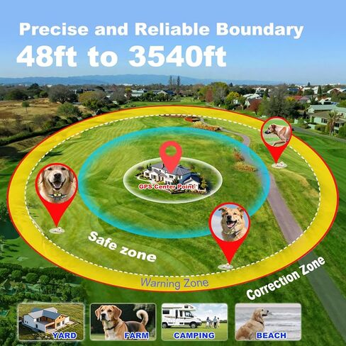 Plkm Dog Wireless GPS سياج الحيوانات الأليفة نظام احتواء السياج الكهربائي، قوة تحذير نطاق التحكم قابل للتعديل، الشحن اللاسلكي GPS سياج الكلب اللاسلكي، جهاز استقبال طوق مقاوم للماء مغلق بالكامل in Kuwait