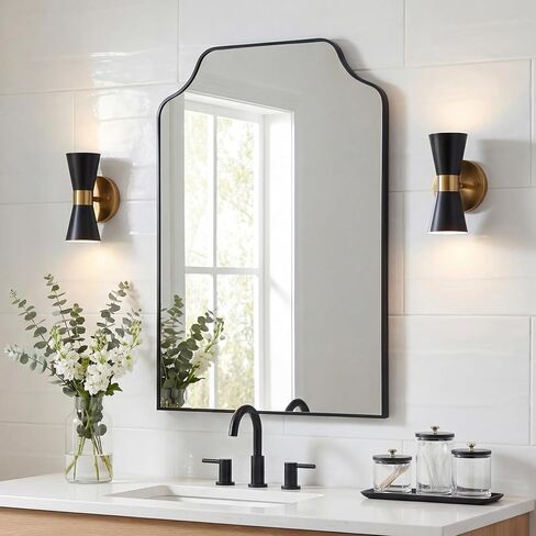 JONATHAN Y MIR203A Lindie 24 in. W x 36 in. H Medium Scalloped-Top Metal Framed Wall Mounted Mirror, Wall-Hung or Leaning for Bathroom, Living Room, Bedroom, Black in Saudi Arabia
