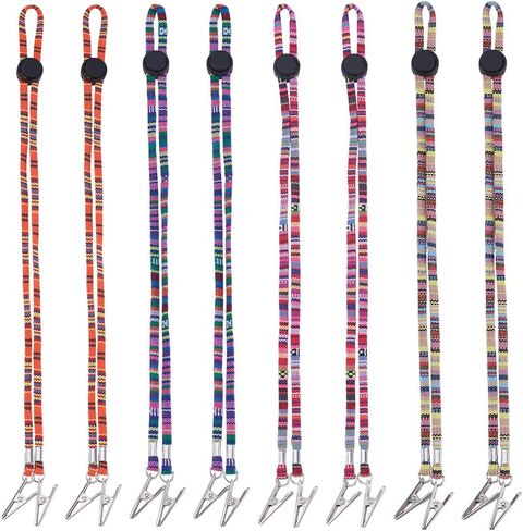 FINGERINSPIRE 8Pcs Folk Style Napkin Clip, 4 Colors 24 inch Long Adjustable Bib Holder Clips Ethnic Style Cotton Cord Napkin Clips with Flexible Plastic Findings and Iron Clip for Restaurant Painting in Saudi Arabia