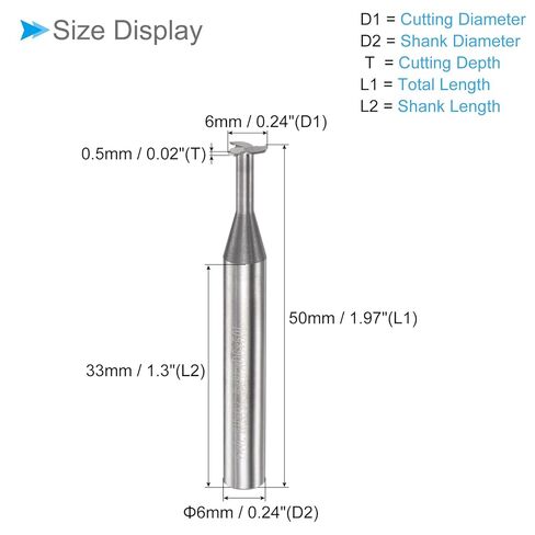 T Slot End Mill, 3 Flutes 0.24" Dia 0.02" Cutting Depth, Solid Carbide CNC Straight Milling Cutter - (Applications: for Steel and Copper Milling) in Kuwait