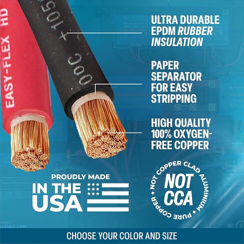 TEMCo 4/0 Gauge AWG 10 Ft Black + 10 Ft Red Flexible Pure Copper Made in USA Welding Cable Battery Wire - Heavy Duty Solar, Inverter, Car, RV, Truck in Saudi Arabia