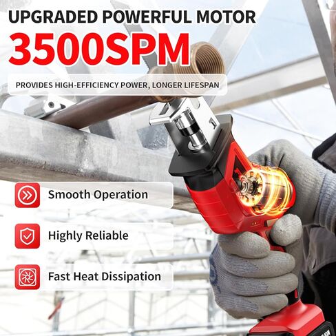 FULLYEA Reciprocating Saw Cordless, 0-3500SPM Power Reciprocating Saw with 2*2000mAh Battery & 4 Saw Blades, Tool-Free Blade Change, Variable Speed Reciprocating Saws for Woods/Metal/Plastic Cutting in Kuwait