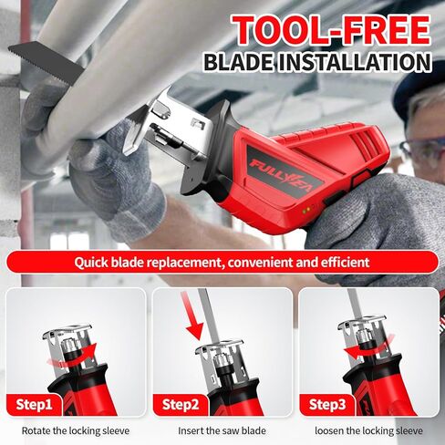 FULLYEA Reciprocating Saw Cordless, 0-3500SPM Power Reciprocating Saw with 2*2000mAh Battery & 4 Saw Blades, Tool-Free Blade Change, Variable Speed Reciprocating Saws for Woods/Metal/Plastic Cutting in Kuwait