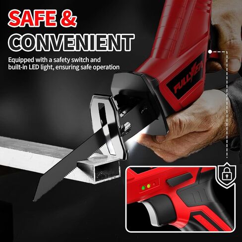 FULLYEA Reciprocating Saw Cordless, 0-3500SPM Power Reciprocating Saw with 2*2000mAh Battery & 4 Saw Blades, Tool-Free Blade Change, Variable Speed Reciprocating Saws for Woods/Metal/Plastic Cutting in Kuwait