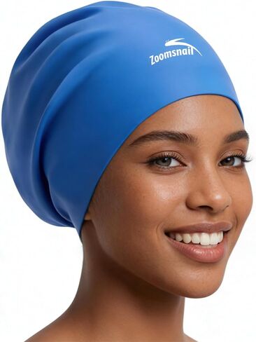 قبعة سباحة كبيرة من السيليكون من Zoomsnail للشعر الطويل، سدادة مقاومة للماء ومضادة للتسرب للضفائر والمجدل والنسيج والأفرو والتجعيد، قبعة سباحة للنساء والرجال، فكرة لحمام السباحة، الشاطئ، السباحة (أزرق، L) in Kuwait