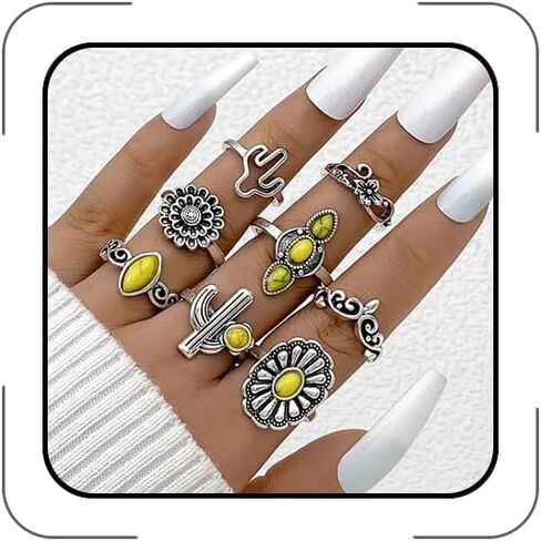 الفيروز خواتم للنساء البوهيمي الفيروز خاتم مجموعة Vintage خواتم الغربية للإصبع تكويم المفصل خواتم الفيروز مجوهرات هدايا in Kuwait