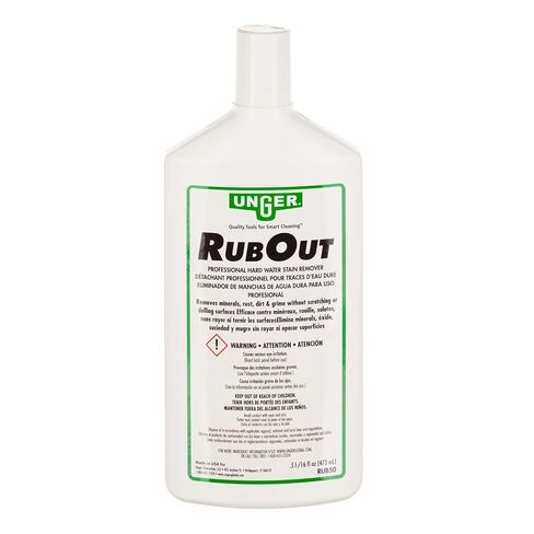 Unger Commercial RubOut Hard Water Stain Remover - 16 oz Professional Window and Glass Cleaner Solution - Removes Mineral Buildup, Rust, and Soap Scum for Clear Surfaces - RUB50 in Saudi Arabia