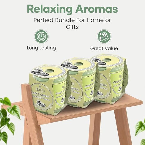Price's Candles Set of 3 Jar Candles | Fresh Air Range Bundle with Up to 135 Hours Combined Burn Time | Odour Eliminator Candle Bundle Including (Chef's) in Saudi Arabia