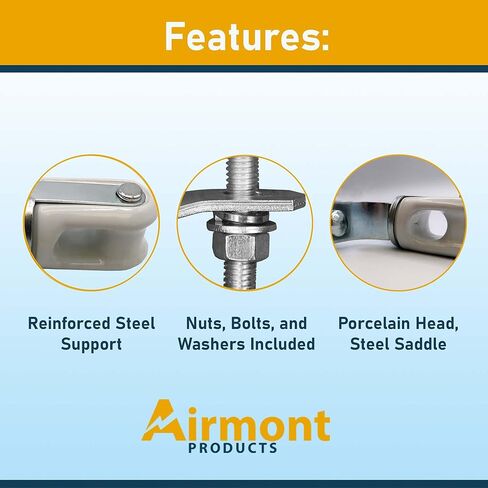 AP-10921، حامل أسلاك من البورسلين شديد التحمل وقابل للتعديل، سرج من الفولاذ المقوى، مشبك فولاذي قابل للتعديل يناسب أي أنبوب أو عمود، رأس سيراميك للكابلات أو الأسلاك كعازل in Kuwait