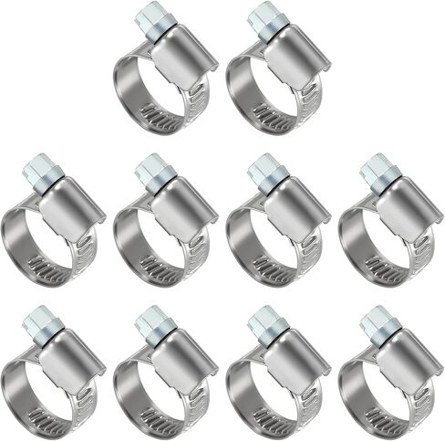 10 Pack Stainless Steel Hose Clamps, Adjustable Range 0.83"-1.73"(21-44mm) Worm Gear Hose Clamp Assortment Kit, Metal Fuel Line Clamping for Plumbing, Automotive, Mechanical Silver in Saudi Arabia