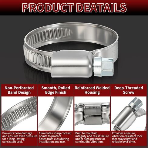 10 Pack Stainless Steel Hose Clamps, Adjustable Range 0.83"-1.73"(21-44mm) Worm Gear Hose Clamp Assortment Kit, Metal Fuel Line Clamping for Plumbing, Automotive, Mechanical Silver in Saudi Arabia