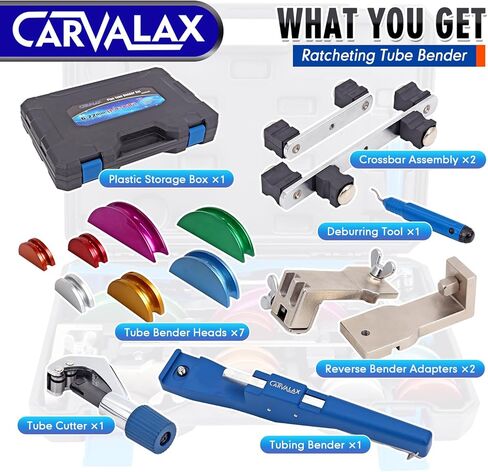 مجموعة أدوات ثني أنبوب السقاطة CARVALAX 90 درجة - 7 رؤوس ألومنيوم مرمزة بالألوان لأنابيب 1/4 بوصة إلى 7/8 بوصة، ومحولات الانحناء العكسي وصندوق الأدوات المحمول، وقاطع الأنابيب وإزالة الأزيز لإصلاح التدفئة والتهوية وتكييف الهواء/التدفئة (أزرق) in Kuwait