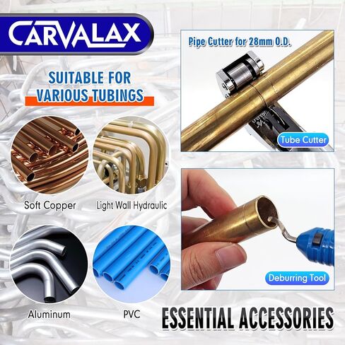 مجموعة أدوات ثني أنبوب السقاطة CARVALAX 90 درجة - 7 رؤوس ألومنيوم مرمزة بالألوان لأنابيب 1/4 بوصة إلى 7/8 بوصة، ومحولات الانحناء العكسي وصندوق الأدوات المحمول، وقاطع الأنابيب وإزالة الأزيز لإصلاح التدفئة والتهوية وتكييف الهواء/التدفئة (أزرق) in Kuwait