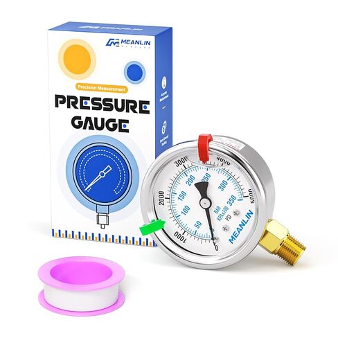 MEANLIN MEASURE 0~10Psi Stainless Steel Liquid Filled Pressure Gauge, 1/4" NPT 2.5" Luminous Dial, Glycerin Filled for WOG Water Oil Air Center Back Mount with 2PCS Snaps in Saudi Arabia