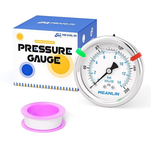 MEANLIN MEASURE 0~10Psi Stainless Steel Liquid Filled Pressure Gauge, 1/4" NPT 2.5" Luminous Dial, Glycerin Filled for WOG Water Oil Air Center Back Mount with 2PCS Snaps in Saudi Arabia