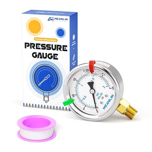 MEANLIN MEASURE 0~10Psi Stainless Steel Liquid Filled Pressure Gauge, 1/4" NPT 2.5" Luminous Dial, Glycerin Filled for WOG Water Oil Air Center Back Mount with 2PCS Snaps in Saudi Arabia