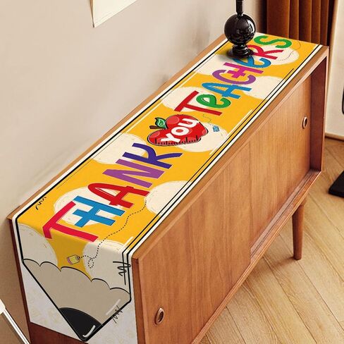 Nepnuser Thank You Teachers Table Runner Teacher Appreciation Week Party Decoration Home Kitchen Dining Room Decor (13" x 72") in Saudi Arabia