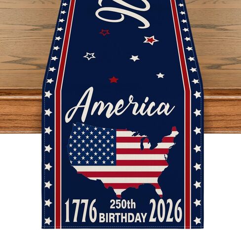 Artoid Mode United States America 250th Flag Table Runner, with Honor and Respect Patriotic Kitchen Dining Table Decoration for Home Party Decor 13x72 Inch in Saudi Arabia