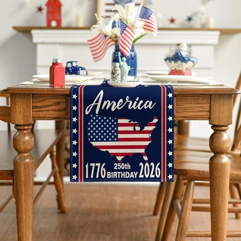 Artoid Mode United States America 250th Flag Table Runner, with Honor and Respect Patriotic Kitchen Dining Table Decoration for Home Party Decor 13x72 Inch in Saudi Arabia